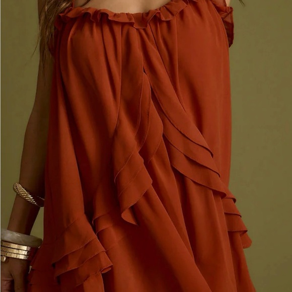 12th Tribe Rust Ruffle Mini Dress - Picture 8 of 11